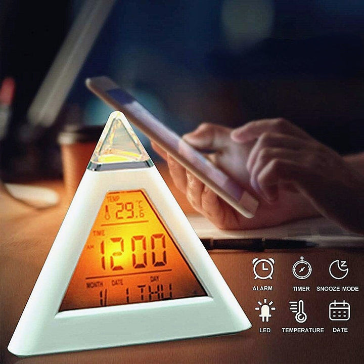 7 Colors Colorful LCD Alarm Clock Night Light Thermometer Digital Wall Clock Calendar Digital LED Alarm Clocks Image 2