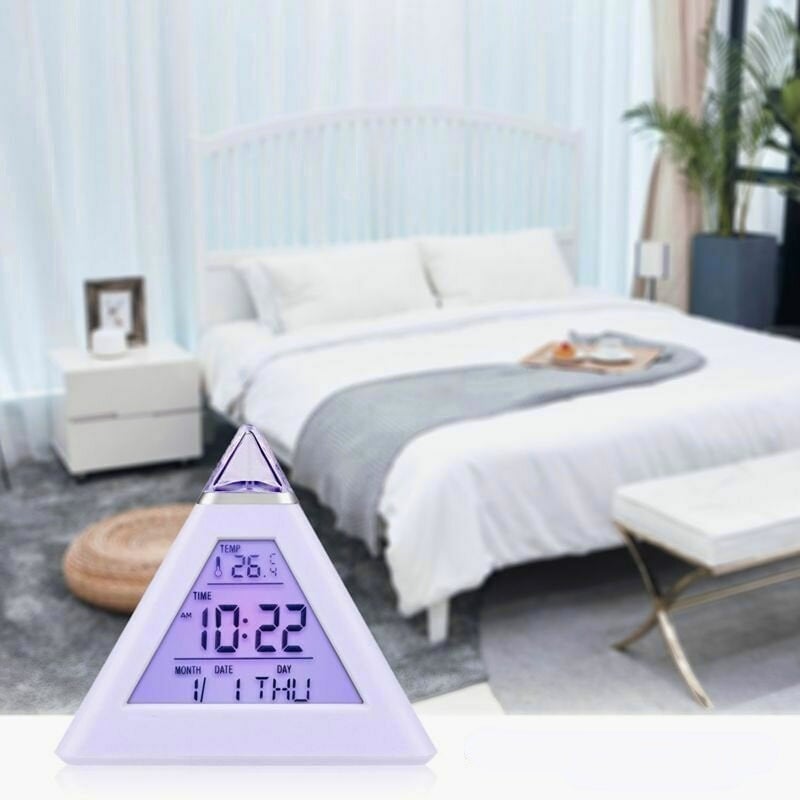 7 Colors Colorful LCD Alarm Clock Night Light Thermometer Digital Wall Clock Calendar Digital LED Alarm Clocks Image 3