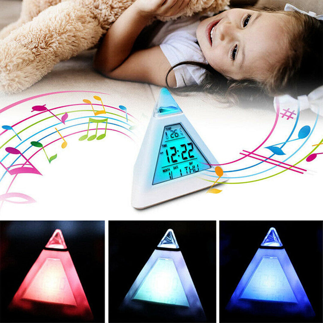 7 Colour LCChanging Triangle Digital Alarm Clock Night Light Bedside Desk Lamp Image 2