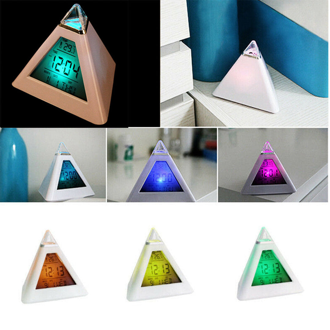 7 Colour LCChanging Triangle Digital Alarm Clock Night Light Bedside Desk Lamp Image 3