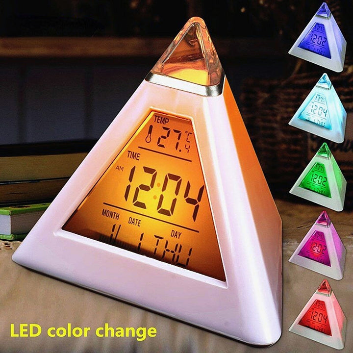 7 Colors Colorful LCD Alarm Clock Night Light Thermometer Digital Wall Clock Calendar Digital LED Alarm Clocks Image 6