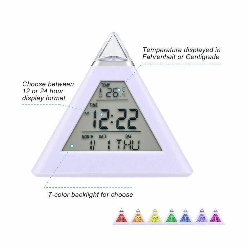 7 Colors Colorful LCD Alarm Clock Night Light Thermometer Digital Wall Clock Calendar Digital LED Alarm Clocks Image 8