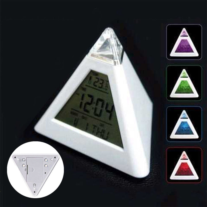 7 Colour LCChanging Triangle Digital Alarm Clock Night Light Bedside Desk Lamp Image 4