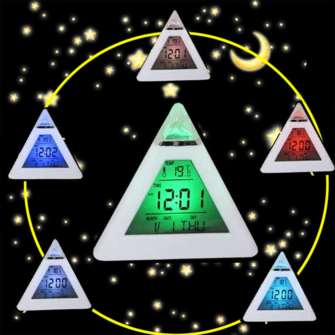 7 Colour LCChanging Triangle Digital Alarm Clock Night Light Bedside Desk Lamp Image 5