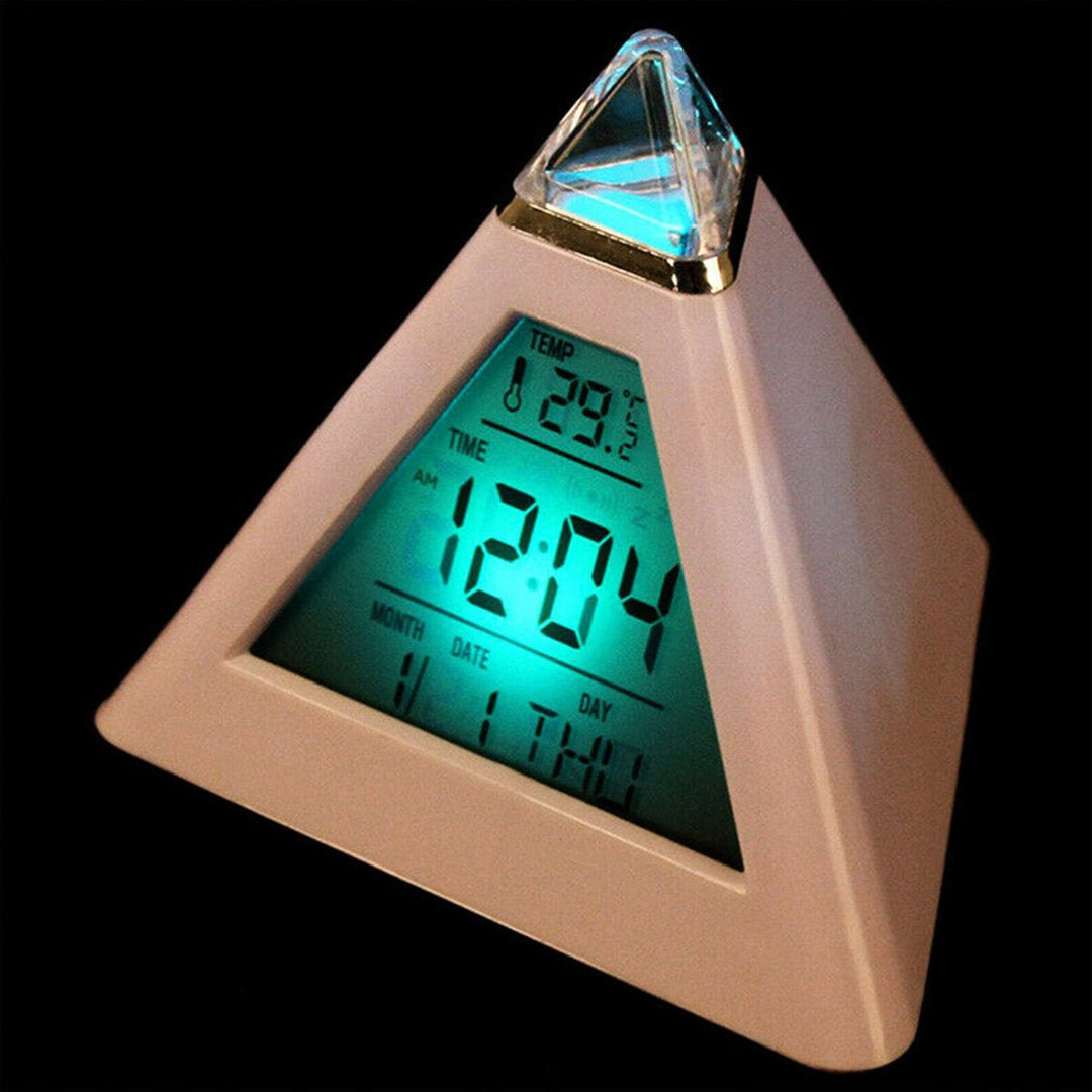 7 Colour LCChanging Triangle Digital Alarm Clock Night Light Bedside Desk Lamp Image 6