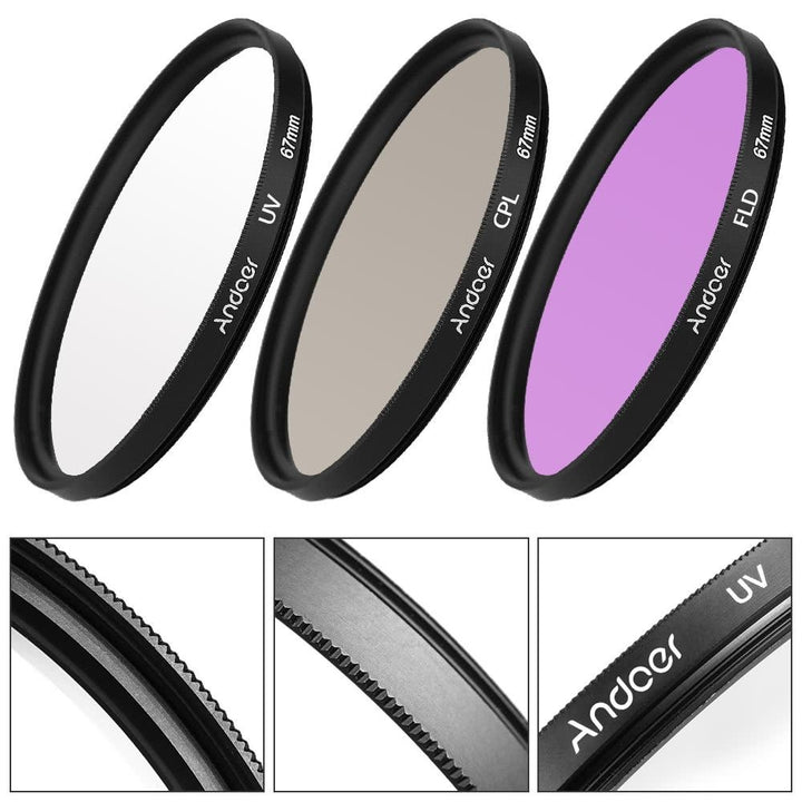 67mm Filter Kit (UV+CPL+FLD) + Nylon Carry Pouch Lens Cap Holder Hood Image 3