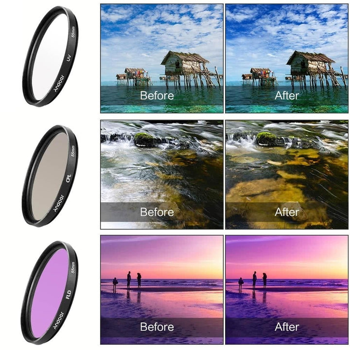 67mm Filter Kit (UV+CPL+FLD) + Nylon Carry Pouch Lens Cap Holder Hood Image 7