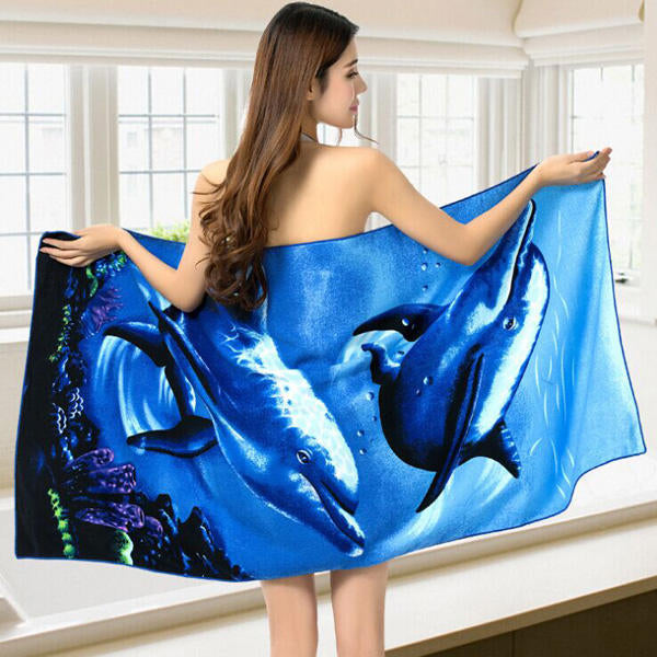 70x150cm Blue Dolphin Penguin Print Absorbent Microfiber Beach Towels Quick Dry Bath Towel Image 4