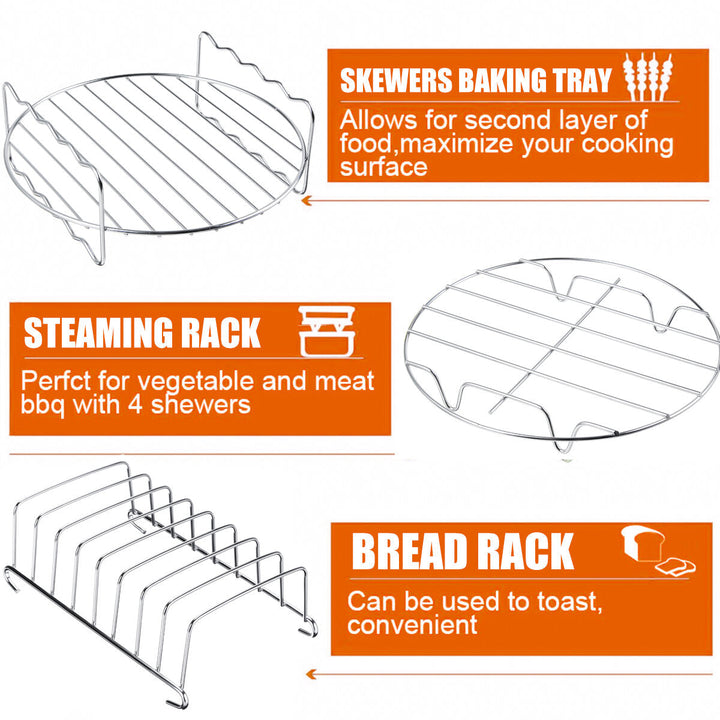 8" Air Fryer For 3.7QT-6.8QT 124PCS Set Accessories Frying Cage Baking Rack Tray Image 3