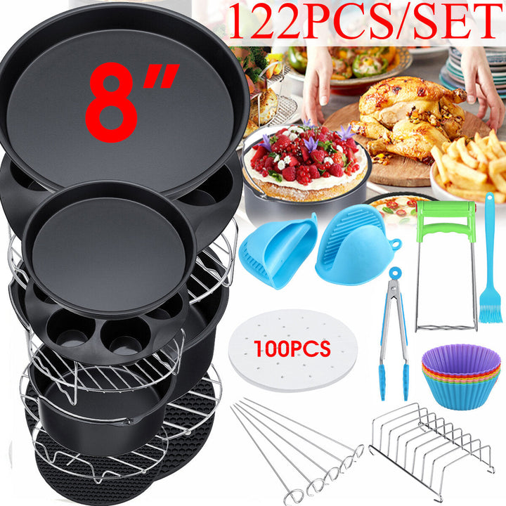 8" Air Fryer For 3.7QT-6.8QT 124PCS Set Accessories Frying Cage Baking Rack Tray Image 7