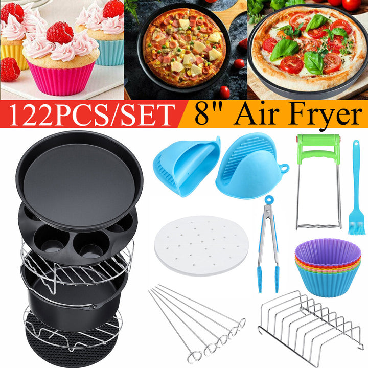 8" Air Fryer For 3.7QT-6.8QT 124PCS Set Accessories Frying Cage Baking Rack Tray Image 8