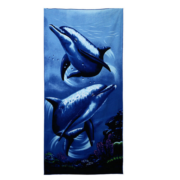 Absorbent Microfiber Towel, Blue Dolphin Penguin Print Image 4