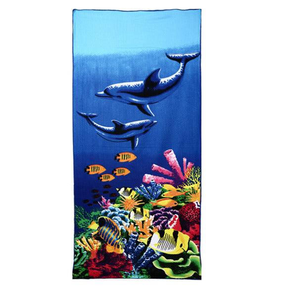 Absorbent Microfiber Towel, Blue Dolphin Penguin Print Image 5