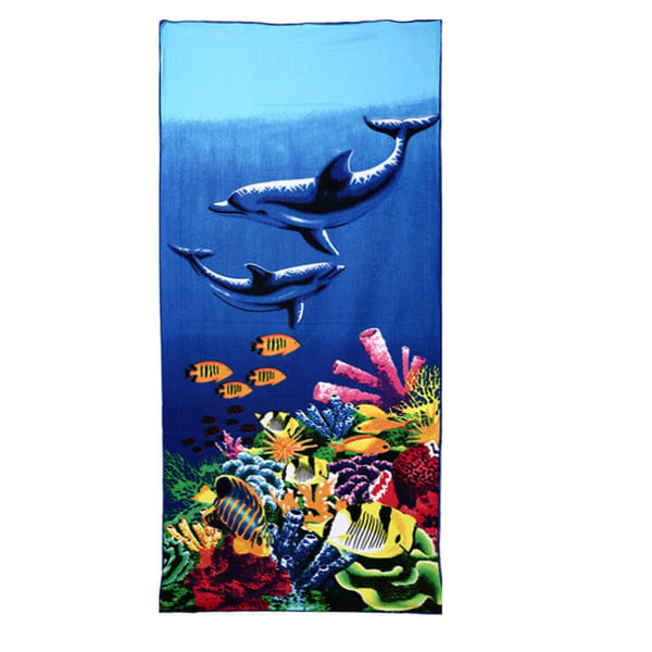 Absorbent Microfiber Towel, Blue Dolphin Penguin Print Image 1