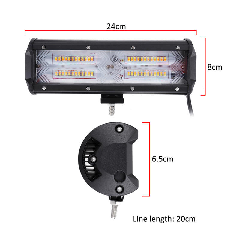 9inch 48 LED DC9-32V 144W 14400LM 6500-7000k IP68 Headlights White and Yellow Strobe Light Image 2