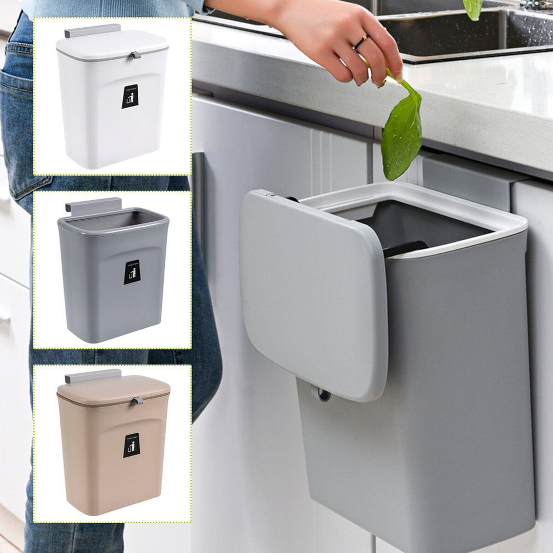 9L Cabinet Door Hanging Trash Can Slide Cover Garbage Bin Waste Storage for Kitchen Bedroom Image 2