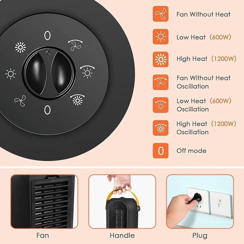 Adjustable Thermostat Portable Space Heater Electric PTC Heater Fan Fast Heating Up Overheating Protection Home Office Image 5