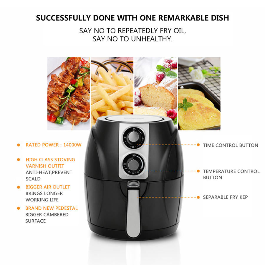 Air Fryer Household Circulation Fume Free Non-stick Frying Pan Intelligent Mobile-UK-Black Image 4