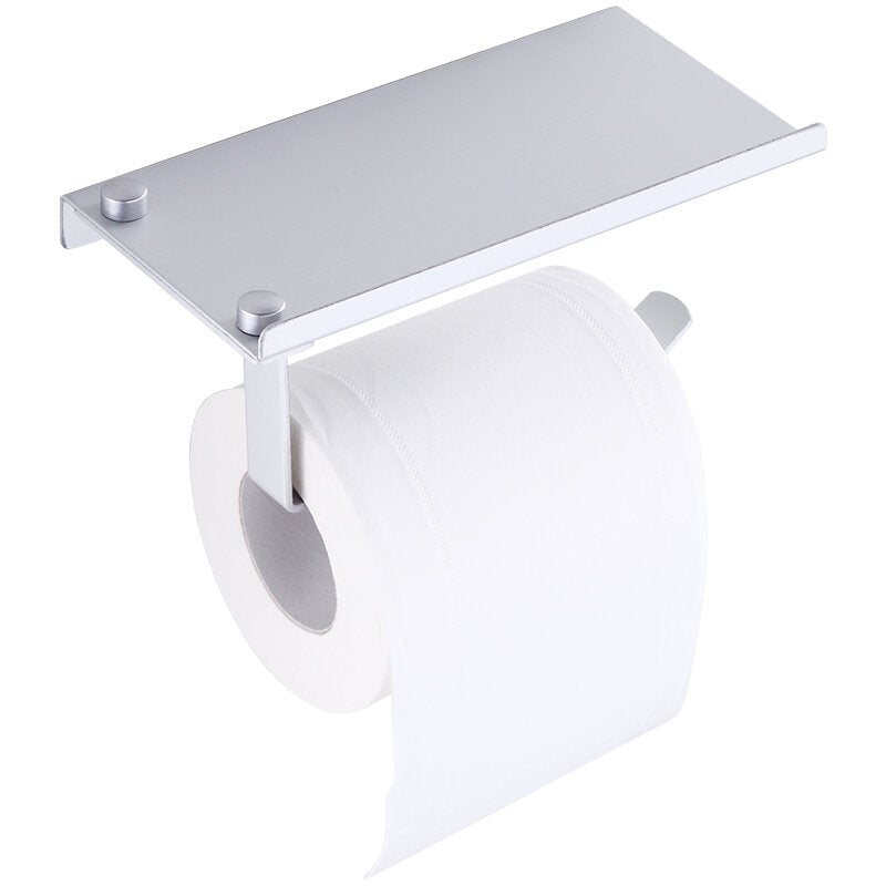 Aluminum Toilet Paper Punch Free Holder With Phone Shelf Wall Mounted Bathroom Accessories Tissues Roll Dispenser Matte Image 1