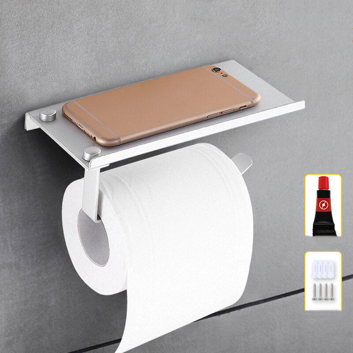 Aluminum Toilet Paper Punch Free Holder With Phone Shelf Wall Mounted Bathroom Accessories Tissues Roll Dispenser Matte Image 2