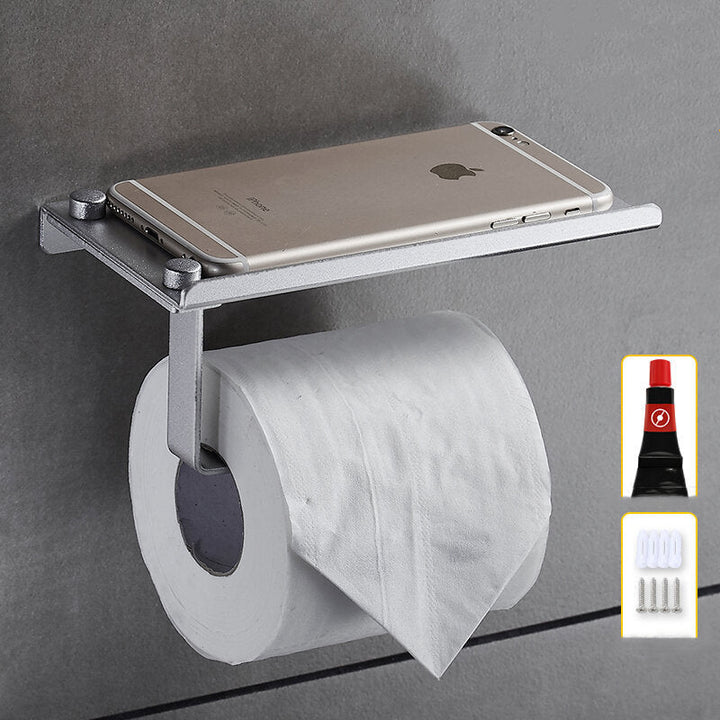 Aluminum Toilet Paper Punch Free Holder With Phone Shelf Wall Mounted Bathroom Accessories Tissues Roll Dispenser Matte Image 3