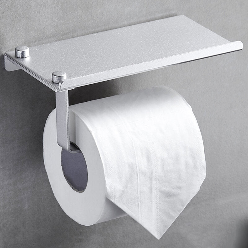 Aluminum Toilet Paper Punch Free Holder With Phone Shelf Wall Mounted Bathroom Accessories Tissues Roll Dispenser Matte Image 4