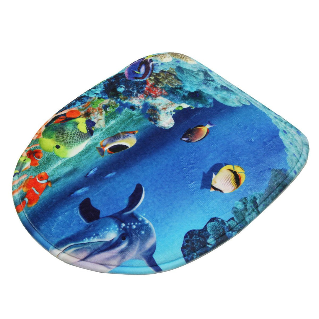 An Ocean Dolphin Bathroom Carpet Set Pedestal Rug Lid Toilet Cover Bath Mat Set Image 3