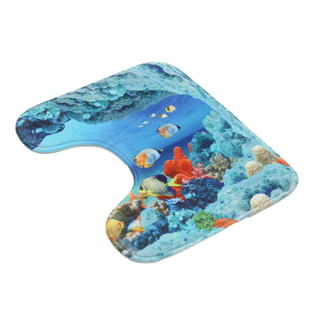 An Ocean Dolphin Bathroom Carpet Set Pedestal Rug Lid Toilet Cover Bath Mat Set Image 5