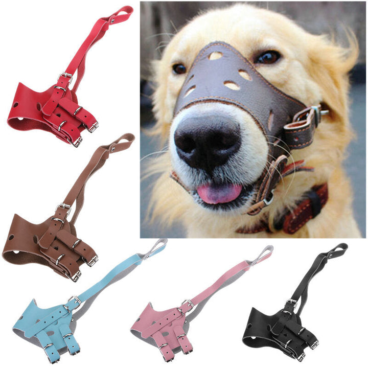 Adjustable Leather Dog Muzzle Pet Adjustable Dog Muzzle Prevent Bite Mouth Mask Image 1