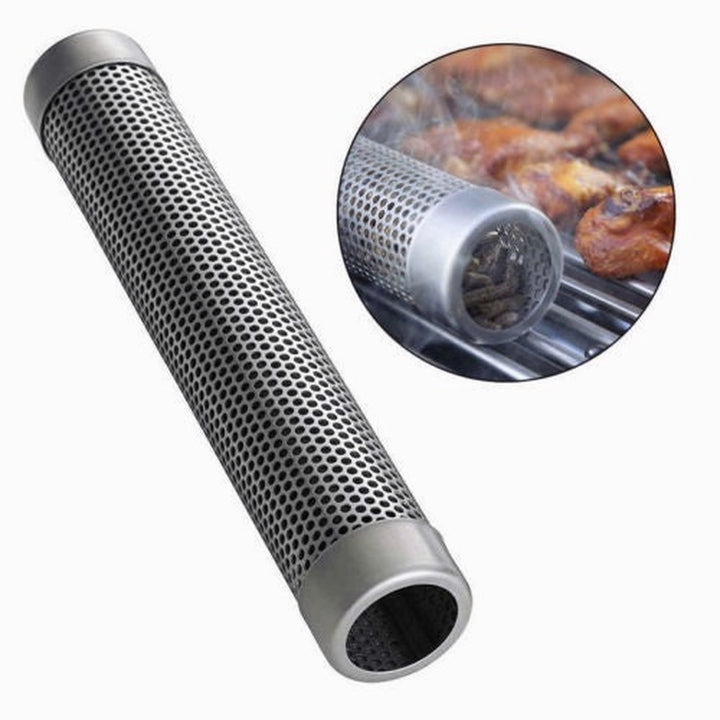 BBQ Stainless Steel Perforated Mesh Smoker Tube Filter Gadget Hot Cold Smoking Image 1