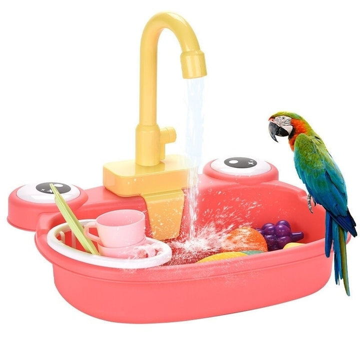 Bird Bath Tub with Faucet Pet Parrots Fountains SPA Pool Cleaning Tool Safe Play House Kitchen Sink Birds Toy Image 1