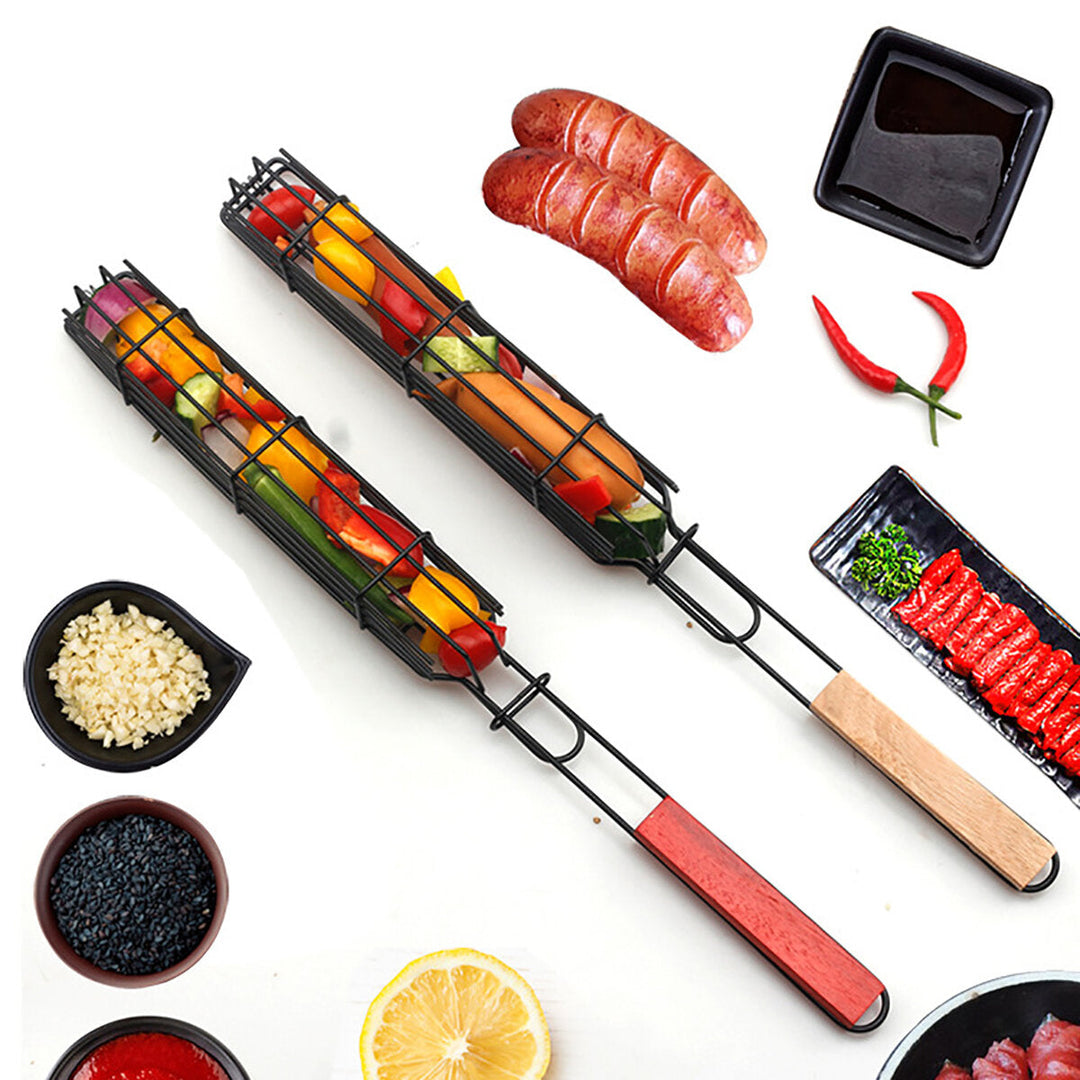 Barbecue Grilling Basket Kabobs Skewers Rack Hot Dog Sausage Rotisserie BBQ Tool Image 6