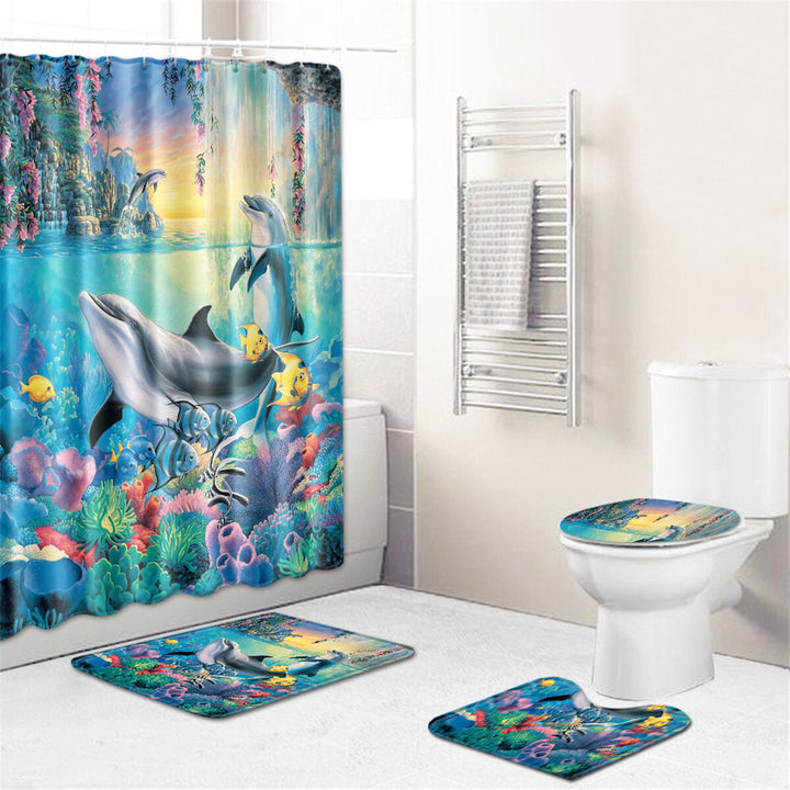 Bathroom Non-Slip European Marine Starfish Decoration Style Decoration Base Carpet Lid Toilet Cover Bathroom Mat Shower Image 1