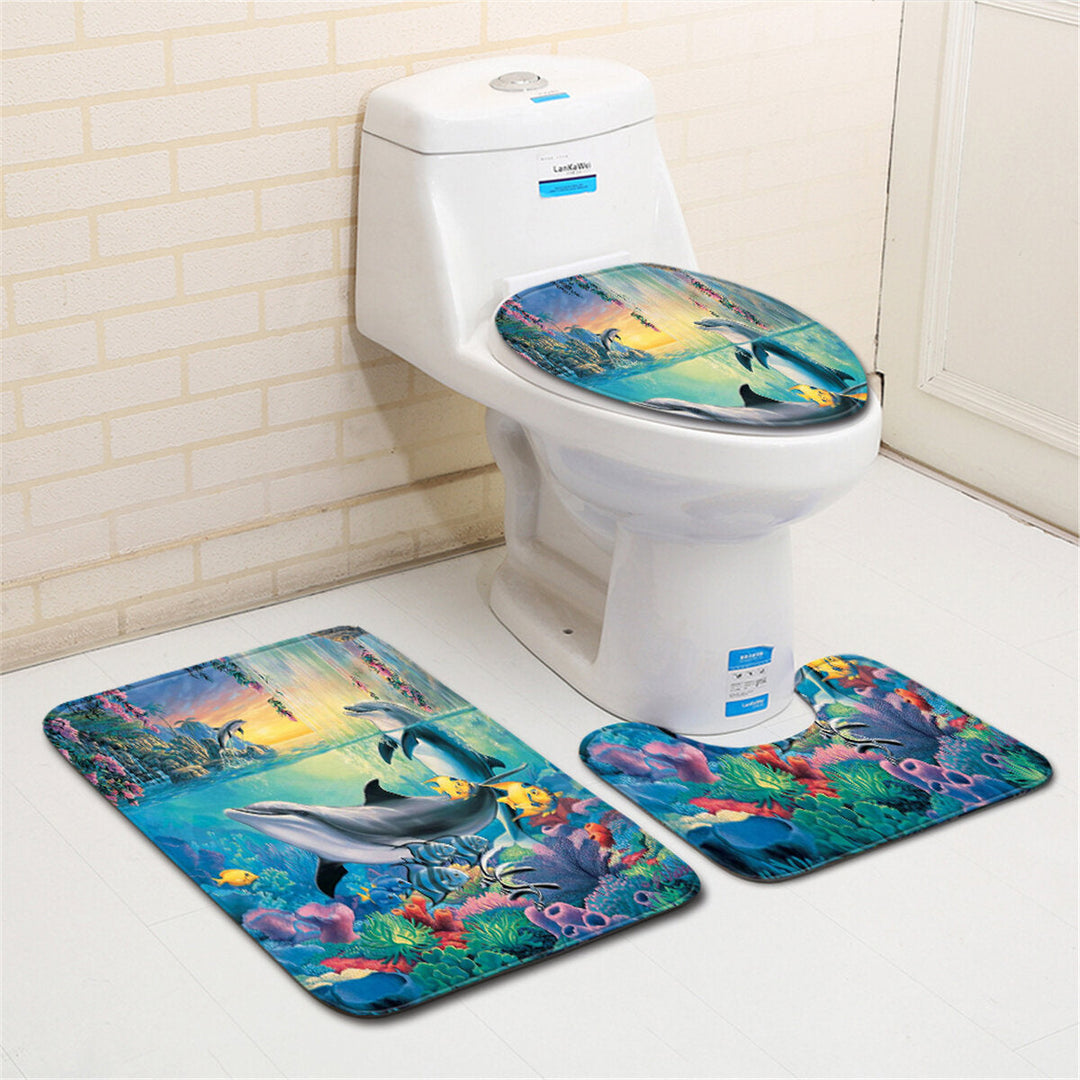 Bathroom Non-Slip European Marine Starfish Decoration Style Decoration Base Carpet Lid Toilet Cover Bathroom Mat Shower Image 3