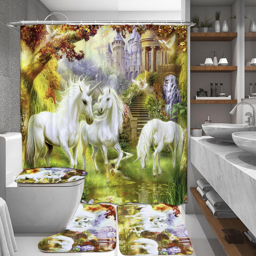 Bathroom Non-Slip Toilet Lid Seat Cover Bath Mat Pedestal Rug Shower Curtain Set Image 4