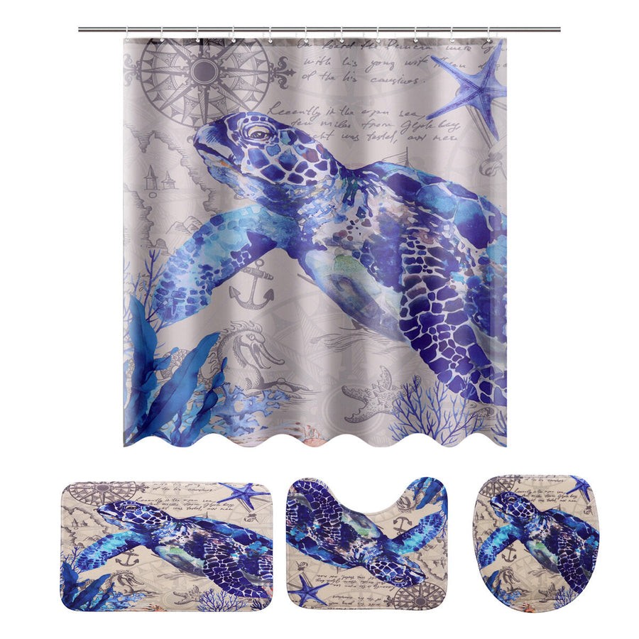 Bathroom Shower Curtain Sea Turtle Pedestal Rug Lid Toilet Cover Bath Mat Decor Image 1