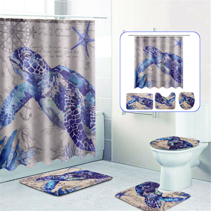 Bathroom Shower Curtain Sea Turtle Pedestal Rug Lid Toilet Cover Bath Mat Decor Image 2