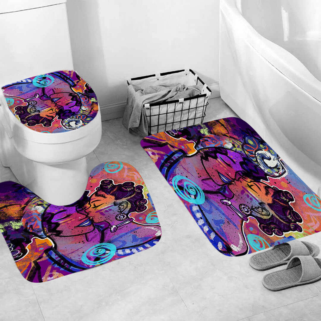 Bathroom Shower Curtain Bath Mat Toilet Cover Rug Decor Set Non Slip Waterproof Image 5