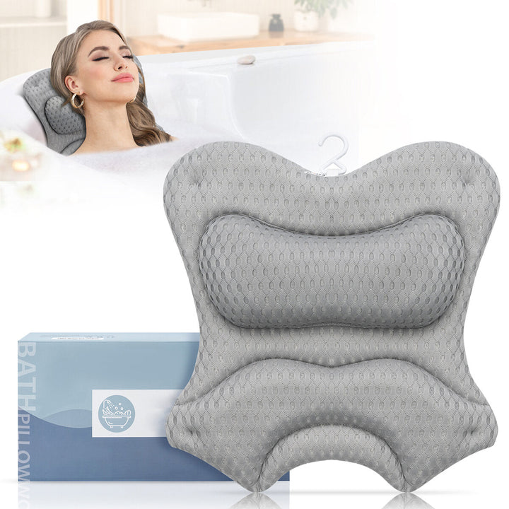 Bath Pillow Spa Neck Back Support Bathtub Tub 3D Mesh Cushions Suction Cups Image 1