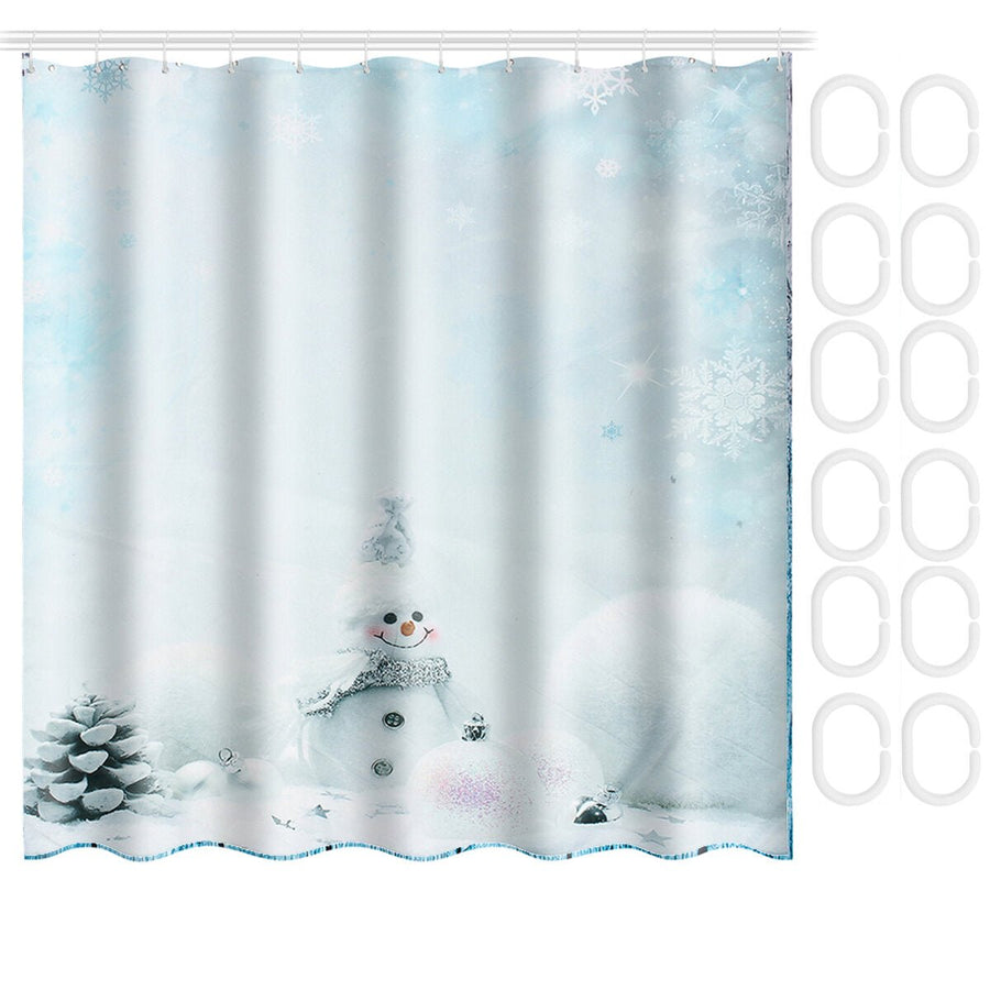 Bathroom Set Non Slip Rug Lid Toilet Cover Bathroom Mat Shower Curtain Snowman Image 1