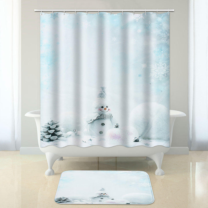 Bathroom Set Non Slip Rug Lid Toilet Cover Bathroom Mat Shower Curtain Snowman Image 4