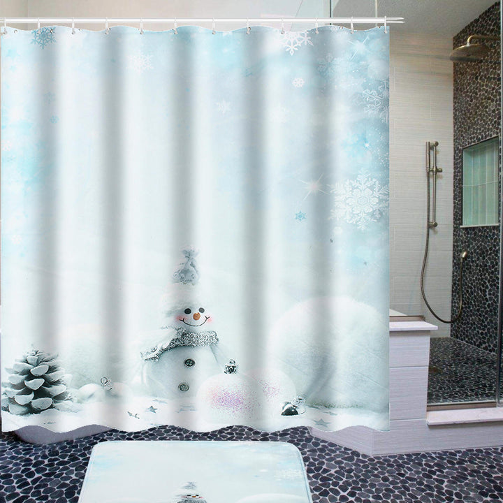 Bathroom Set Non Slip Rug Lid Toilet Cover Bathroom Mat Shower Curtain Snowman Image 5