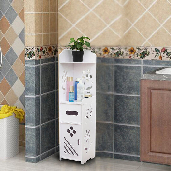 Bathroom Toilet Storage Cabinet Organizer Standing Rack Bedroom Cupboard Holder - White Image 4