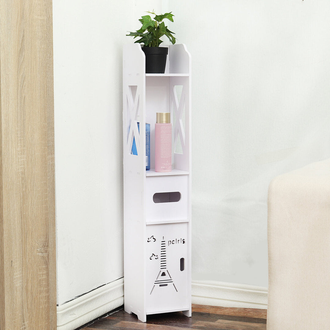 Bathroom Toilet Storage Cabinet Organizer Standing Rack Bedroom Cupboard Holder - White Image 5