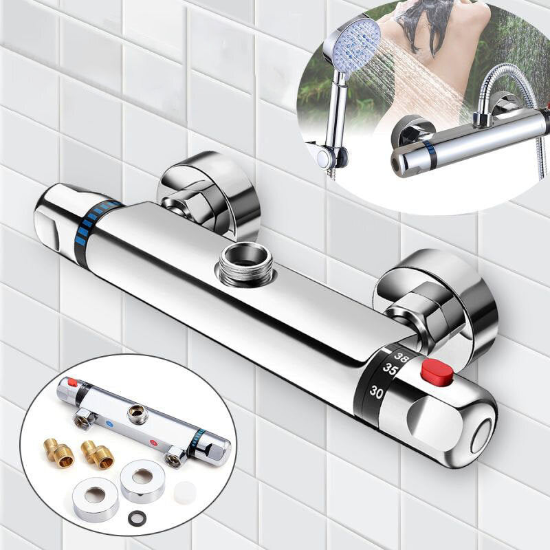 Bathroom Wall-mount Brass Thermostatic Shower Valve Bath Mixer Shower Control Valve Bottom Faucet 3/4" Thread Connector Image 5