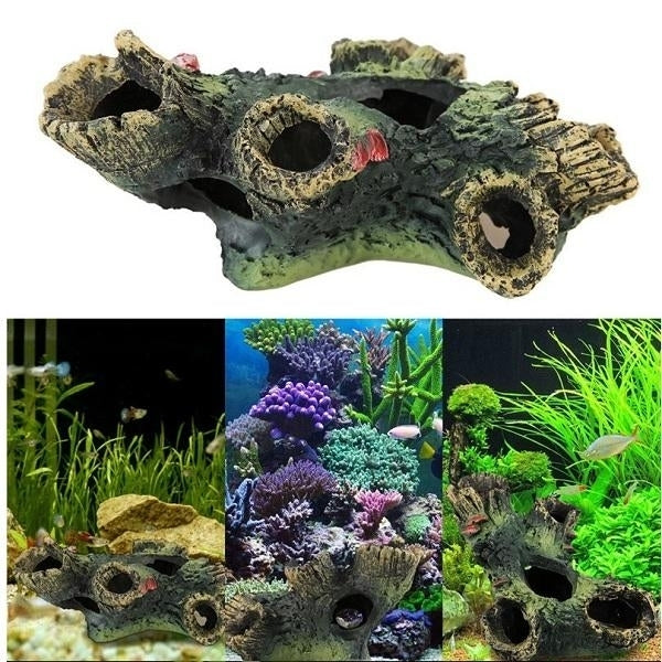 Aquarium Decorations Fish Tank Tree Wood Hideaway House Ornament Realistic Aquarium Decor Image 2