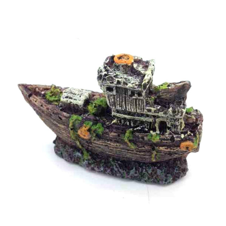 Aquarium Ornament Wreck Fish Tank Cave Sailing Boat Sunk Ship Destroyer Decorations Image 1