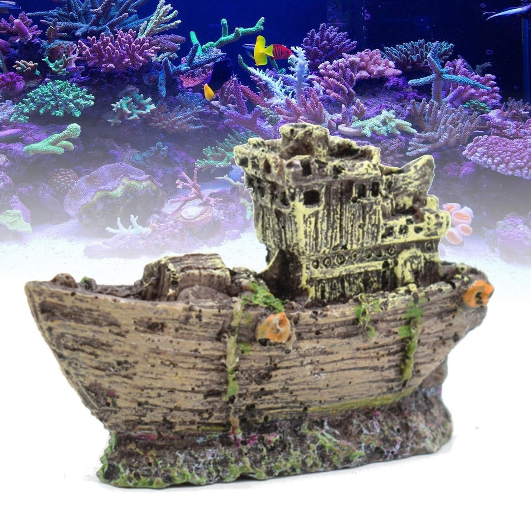 Aquarium Ornament Wreck Fish Tank Cave Sailing Boat Sunk Ship Destroyer Decorations Image 3