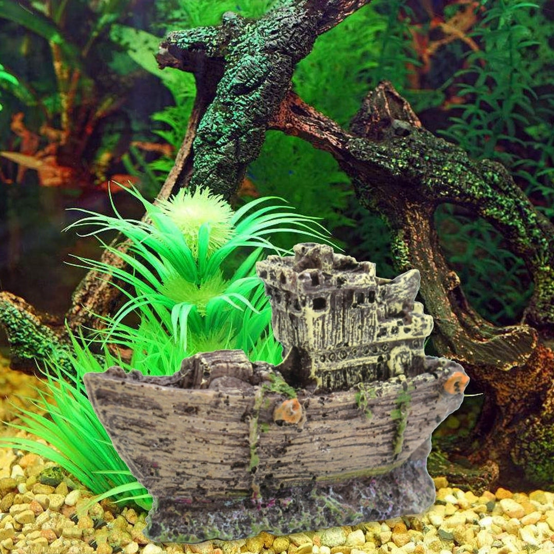 Aquarium Ornament Wreck Fish Tank Cave Sailing Boat Sunk Ship Destroyer Decorations Image 4