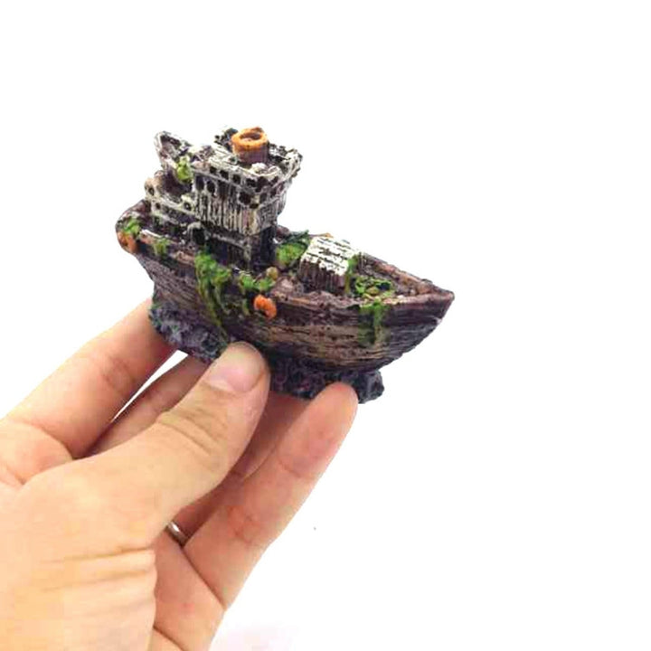 Aquarium Ornament Wreck Fish Tank Cave Sailing Boat Sunk Ship Destroyer Decorations Image 5